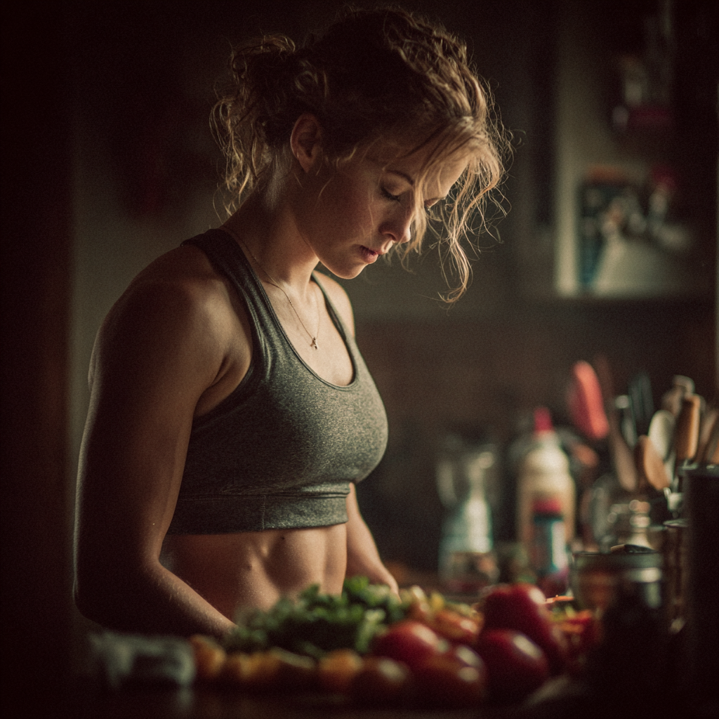 Дівчина готує страву із корисних продуктів